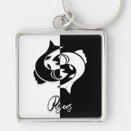 Pisces Zodiac Sign, Black & White Sleutelhanger