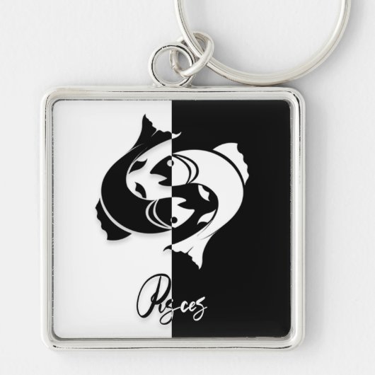Pisces Zodiac Sign, Black & White Sleutelhanger (Voorkant)
