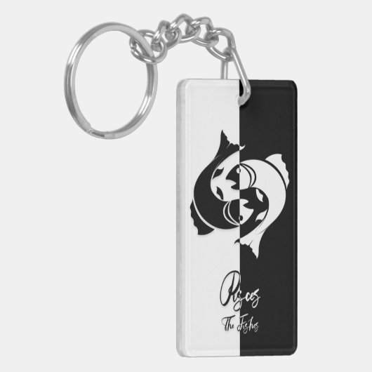 Pisces Zodiac Sign, Black & White Sleutelhanger (Voorkant Links)