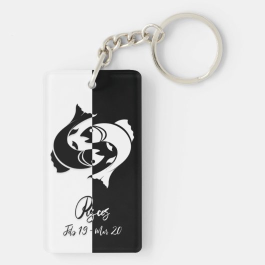 Pisces Zodiac Sign, Black & White Sleutelhanger (achterkant)