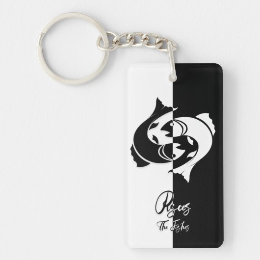 Pisces Zodiac Sign, Black & White Sleutelhanger (Voorkant)