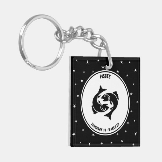 Pisces Zodiac Sign, Black & White Sleutelhanger (Voorkant Links)