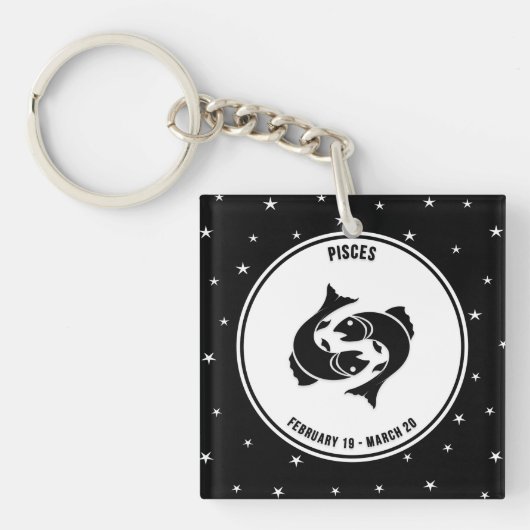 Pisces Zodiac Sign, Black & White Sleutelhanger (Voorkant)