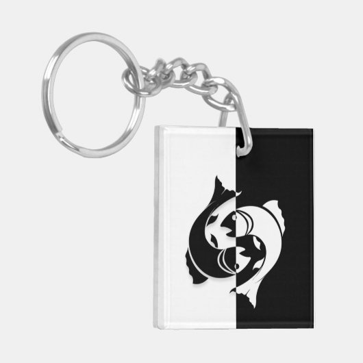 Pisces Zodiac Sign, Black & White Sleutelhanger (Voorkant Links)