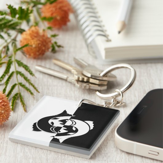 Pisces Zodiac Sign, Black & White Sleutelhanger (Voorkant Rechts)
