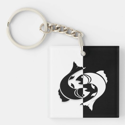 Pisces Zodiac Sign, Black & White Sleutelhanger (Voorkant)