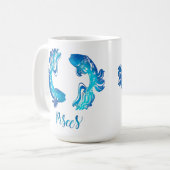 Pisces zodiac sign bright light blue glitter fish koffiemok (Voorkant links)