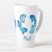 Pisces zodiac sign bright light blue glitter fish latte mok (Rechterhoek)