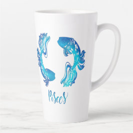 Pisces zodiac sign bright light blue glitter fish latte mok