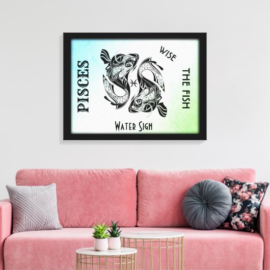 Pisces Zodiac Sign en Symbol Wrapped Canvas Afdruk (Insitu (Woonkamer))