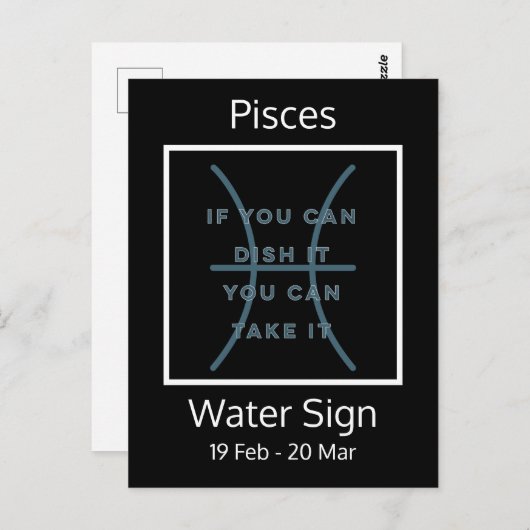 Pisces Zodiac Sign Fun Quote in Blue and White Briefkaart (Voorkant / Achterkant)