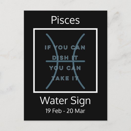 Pisces Zodiac Sign Fun Quote in Blue and White Briefkaart (Voorkant)