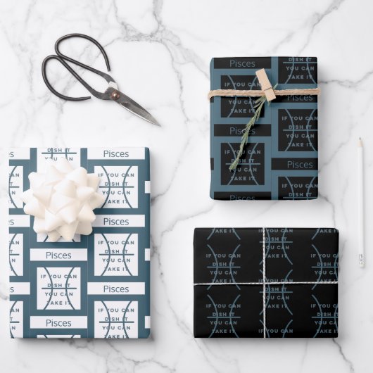 Pisces Zodiac Sign Fun Quote Modern Blue Text Inpakpapier Vel (Voorkant)
