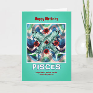Pisces Zodiac Sign Happy Birthday Kaart