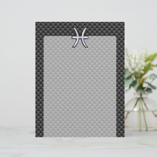 Pisces Zodiac Sign in Carbon Fibre Style (Staand voorkant)