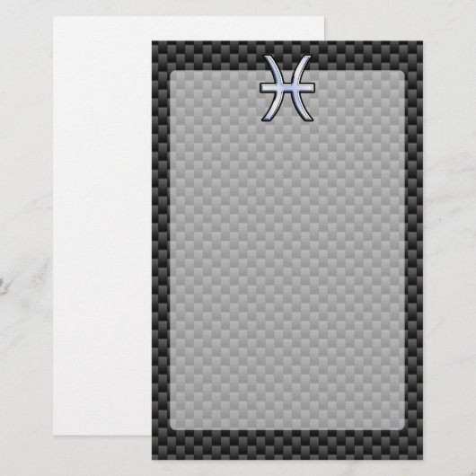 Pisces Zodiac Sign in Carbon Fibre Style Briefpapier (Voorkant / Achterkant)