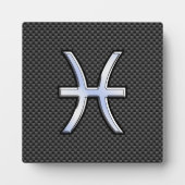 Pisces Zodiac Sign in Carbon Fibre Style Fotoplaat (Voorkant)