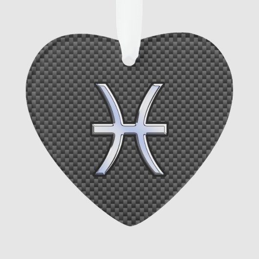 Pisces Zodiac Sign in Carbon Fibre Style Ornament (voorkant)