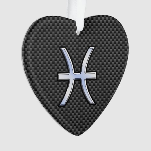 Pisces Zodiac Sign in Carbon Fibre Style Ornament (voorkant)