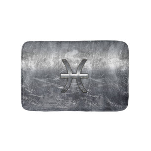 Pisces Zodiac Sign in Grunge Silver Steel Style Badmat
