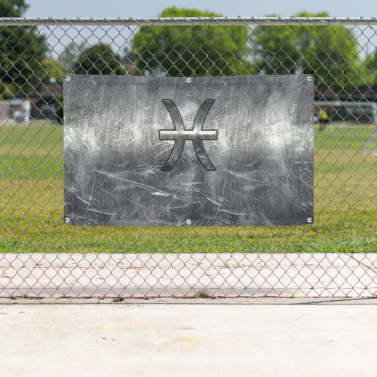 Pisces Zodiac Sign in Grunge Silver Steel Style Spandoek (Insitu)