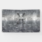 Pisces Zodiac Sign in Grunge Silver Steel Style Spandoek (Horizontaal)