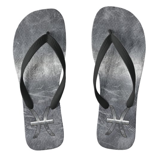 Pisces Zodiac Sign in Grunge Silver Steel Style Teenslippers (Voetbed)