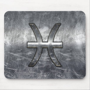 Pisces Zodiac Sign in grunge steel style decor Muismat