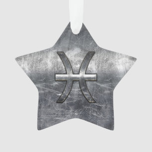 Pisces Zodiac Sign in grunge steel style Ornament