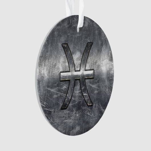 Pisces Zodiac Sign in grunge steel style Ornament (voorkant)