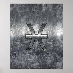 Pisces Zodiac Sign in grunge steel style print