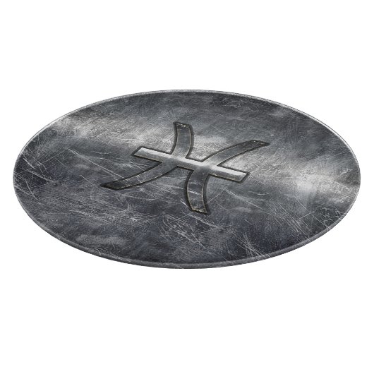 Pisces Zodiac Sign in grunge steel style Snijplank (Hoek)