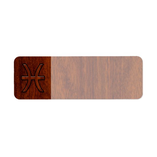 Pisces Zodiac Sign in Mahogany wood grain style Etiket (Voorkant)