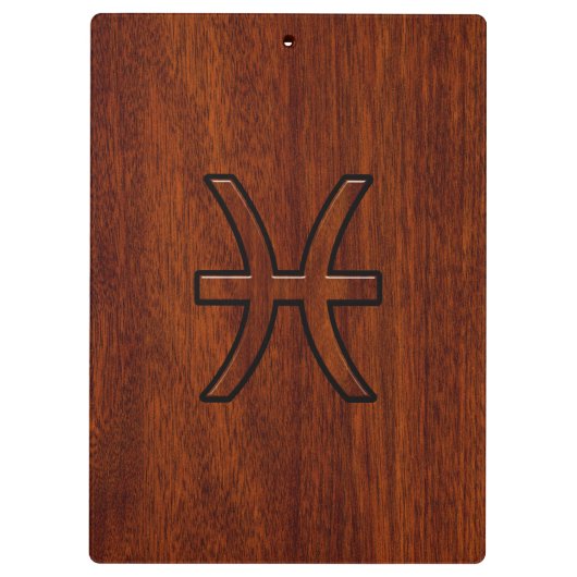 Pisces Zodiac Sign in Mahogany wood grain style Klembord (Achterkant)