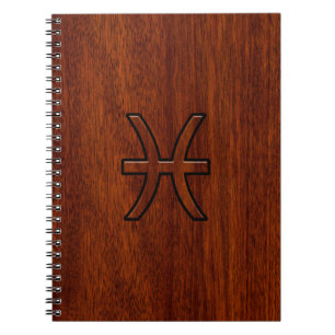 Pisces Zodiac Sign in Mahogany wood grain style Notitieboek