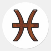 Pisces Zodiac Sign in Mahogany wood grain style Ronde Sticker (Voorkant)