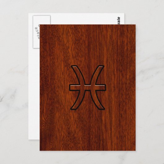 Pisces Zodiac Sign in Mahogany Wood Style Briefkaart (Voorkant / Achterkant)
