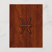 Pisces Zodiac Sign in Mahogany Wood Style Briefkaart (Voorkant)
