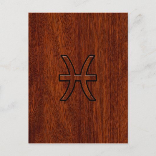 Pisces Zodiac Sign in Mahogany Wood Style Briefkaart (Voorkant)