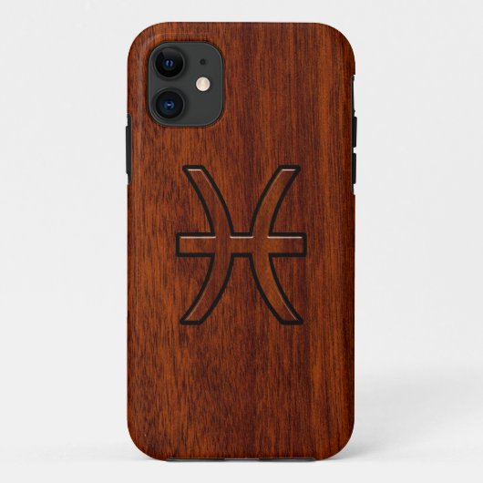 Pisces Zodiac Sign in Mahogany wood style Case-Mate iPhone Case (Achterkant)