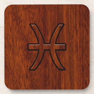 Pisces Zodiac Sign in Mahogany wood style Drankjes Onderzetter