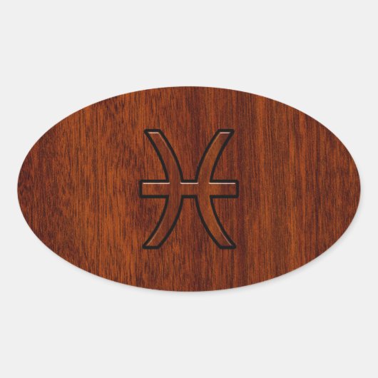 Pisces Zodiac Sign in Mahogany wood style Ovale Sticker (Voorkant)