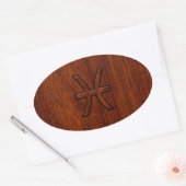 Pisces Zodiac Sign in Mahogany wood style Ovale Sticker (Envelop)