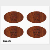 Pisces Zodiac Sign in Mahogany wood style Ovale Sticker (Vel)