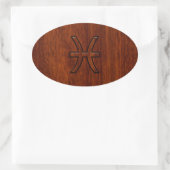 Pisces Zodiac Sign in Mahogany wood style Ovale Sticker (Tas)