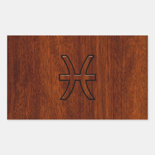 Pisces Zodiac Sign in Mahogany Wood Style Rechthoekige Sticker