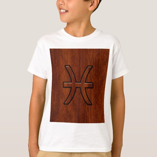Pisces Zodiac Sign in Mahogany wood style T-shirt (Voorkant)
