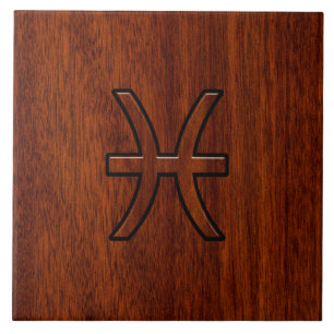 Pisces Zodiac Sign in Mahogany wood style Tegeltje