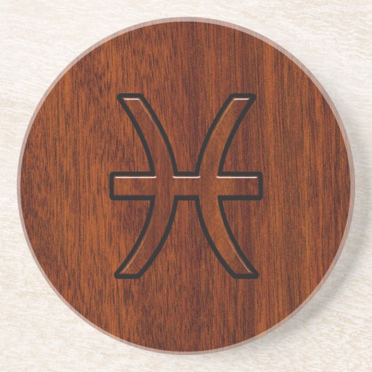 Pisces Zodiac Sign in Mahogany wood style Zandsteen Onderzetter (Voorkant)