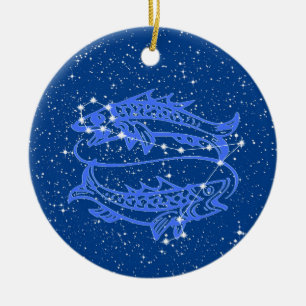 Pisces Zodiac Sign met Stars op Deep Blue Keramisch Ornament